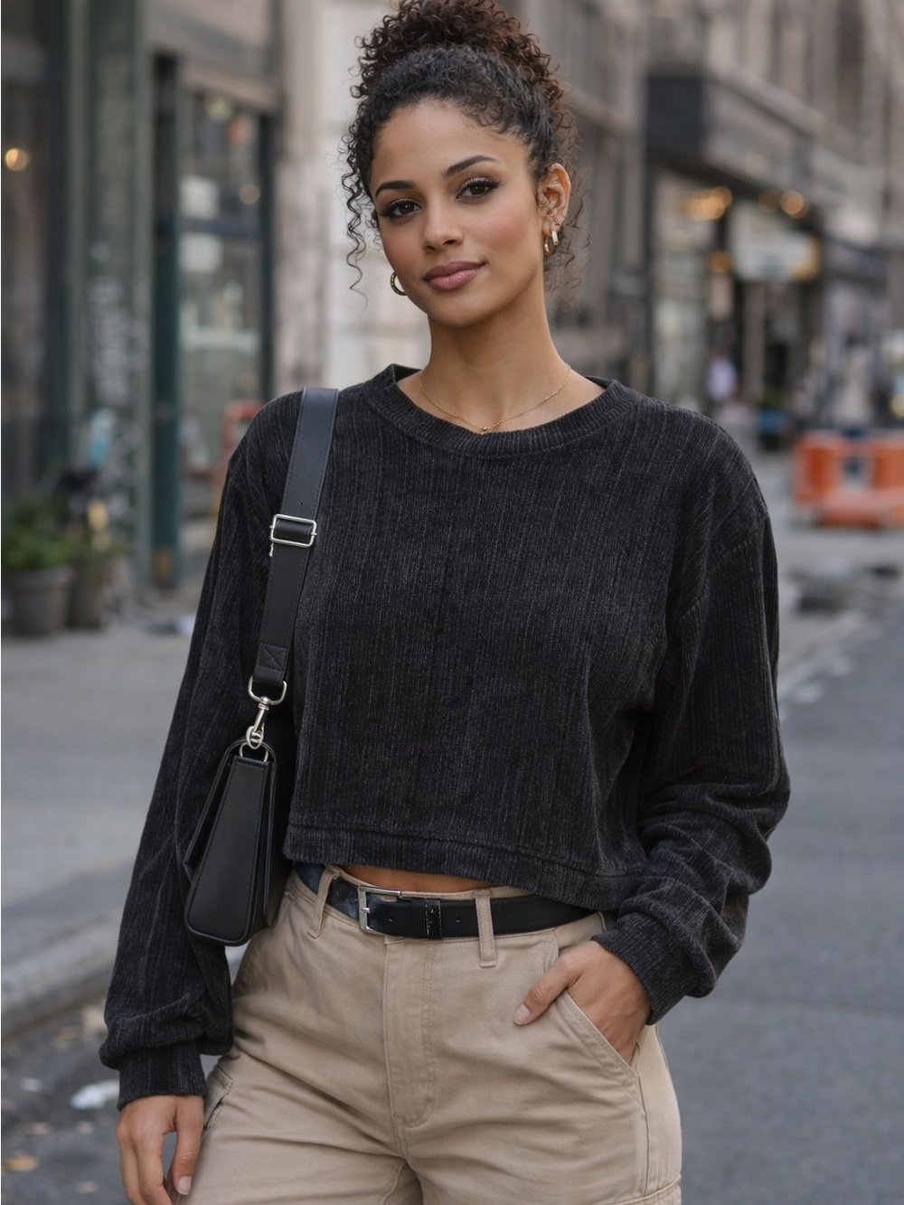 Koaj Ribbed Long Sleeve Crewneck Sweater - Charcoal